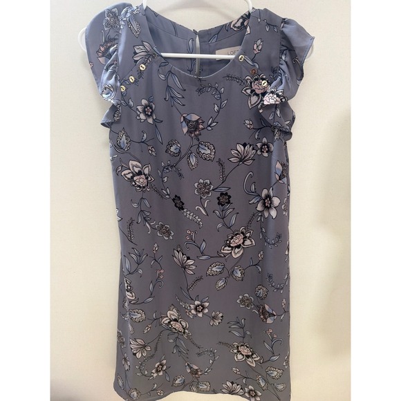 LOFT Dresses & Skirts - LOFT Floral Flutter Sleeve Shift Dress Blue Pink Gold Button Detail XS